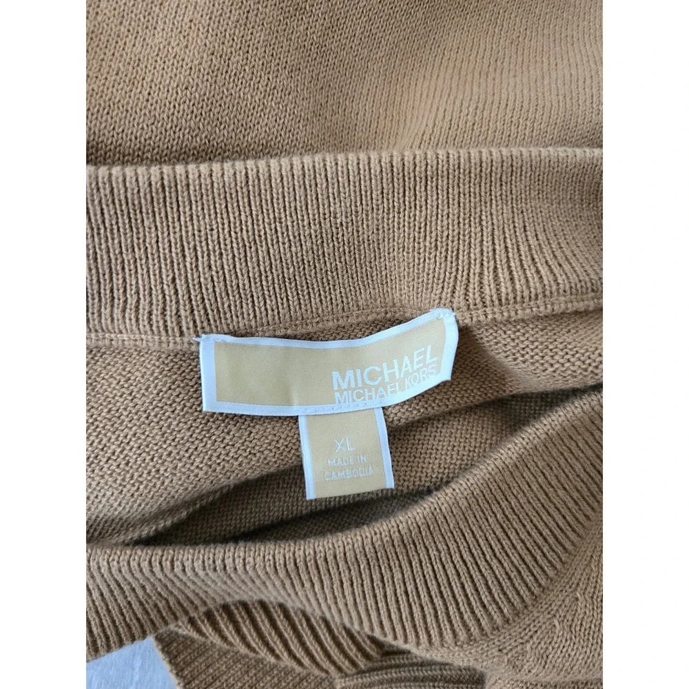 Michael Kors Sweater XL Brown Oversized Slouchy High Low Crew Neck Pullover Knit